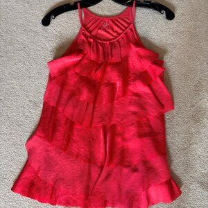 Coral Ruffle-front Tank